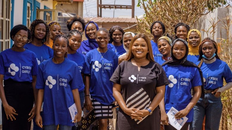 Members of the Nigeria CyberGirls Fellowship posing with their mentor.