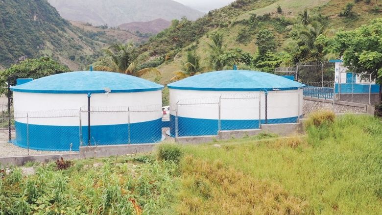 Water storage units in Haiti