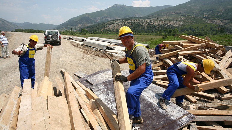Albania workers building new road