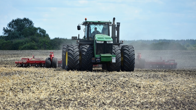 Tractor in a field near Kyiv, Ukraine