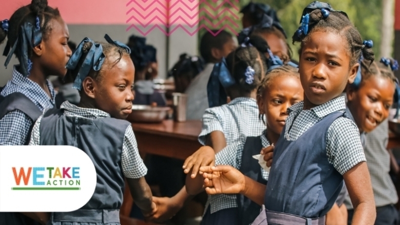 Girls at school in Haiti. Enrollment rates in primary school increased in the past decade