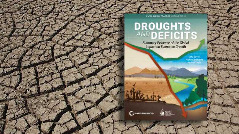 Cracked, dry land is shown under the cover of the World Bank report, 