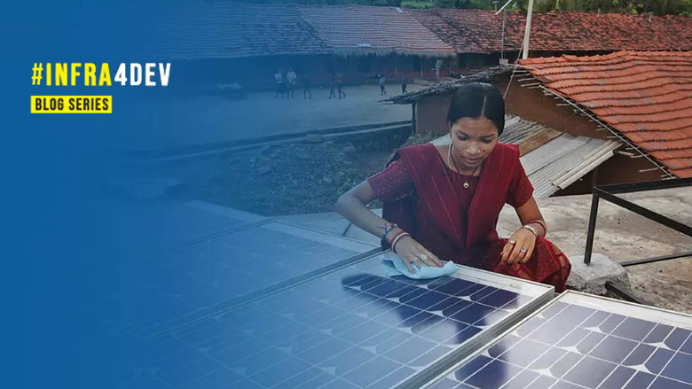 Infra4Dev blog series  - image of a woman cleaning solar panels