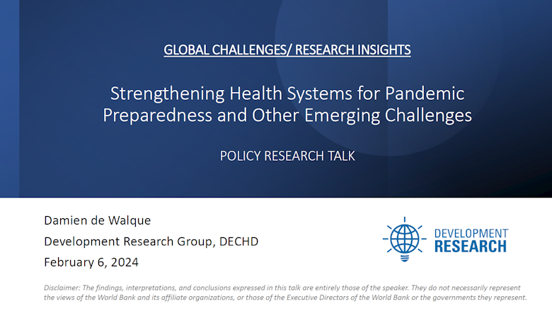 Cover slide of the Strengthening Health Systems Policy Research Talk