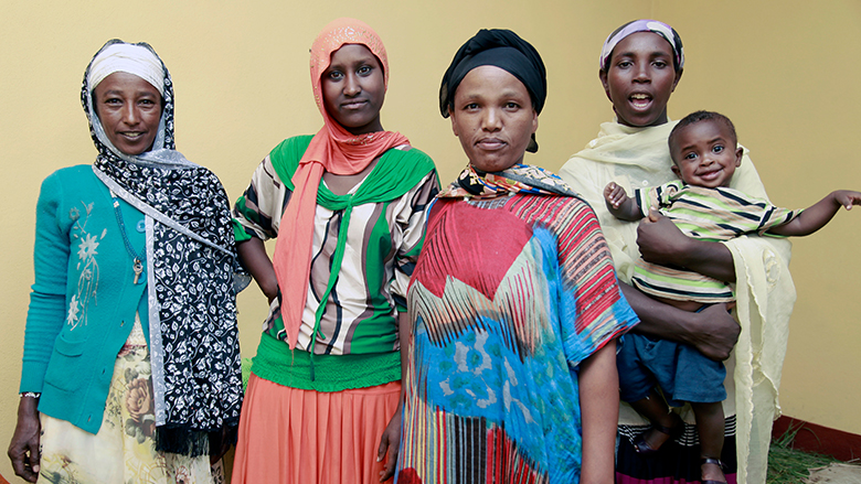 Women and children who benifit from a daycare funded by the Productive Safety Nets Program in Arsi