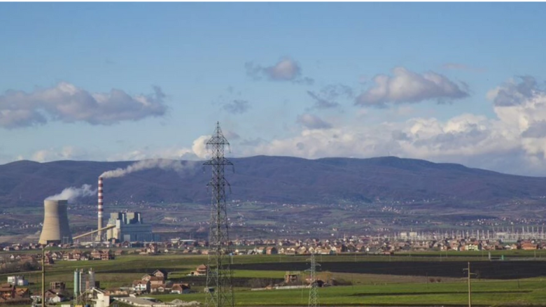 Overhead power lines at the Municipality of Obiliq in central Kosovo