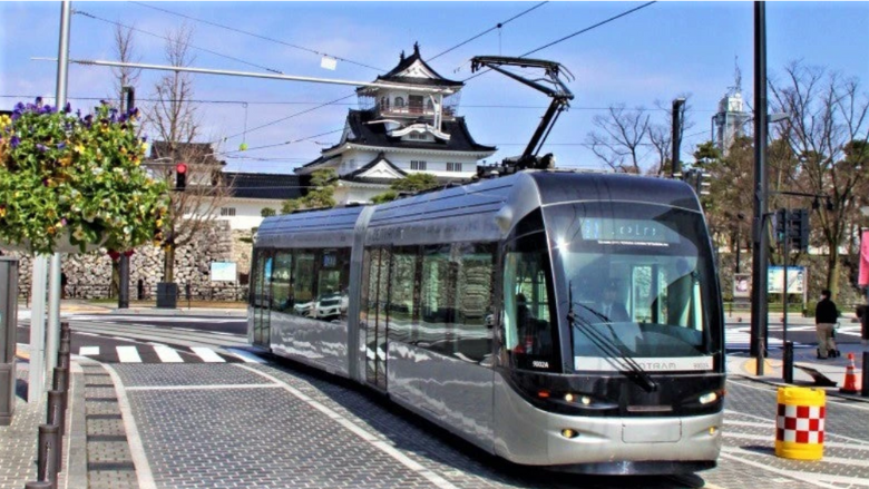 Light rail train in Toyama, Japan
