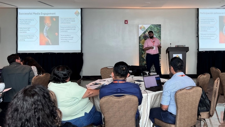 Virat Singh (GWP HUMAN-WILDLIFE CONFLICT consultant, media trainer, and journalist) presenting what it takes to successfully engage the media.