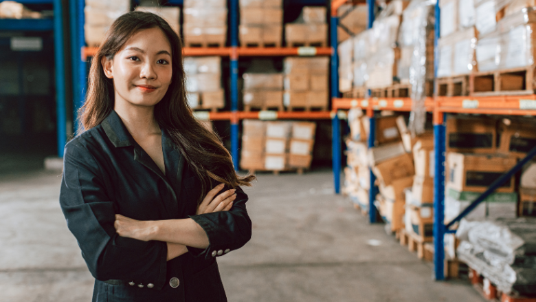 A woman at a warehouse in Asia