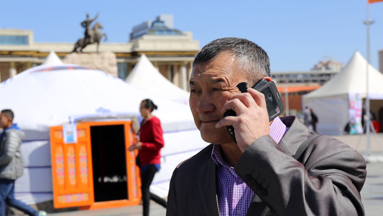 A man on a cellphone in Mongolia