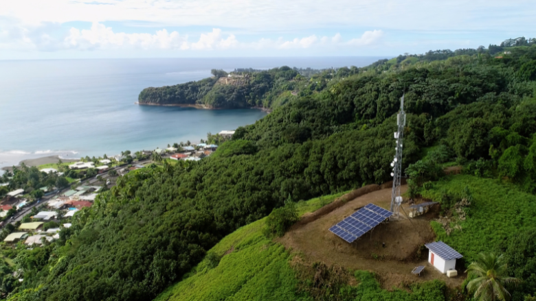 Green landscape and communications tower