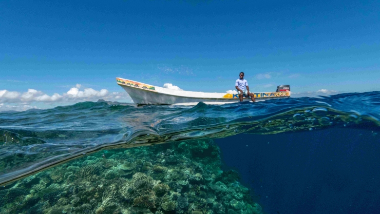 Boat on water in Fiji