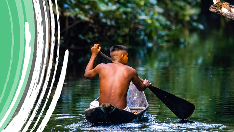 A boy navigates for the Amazon River