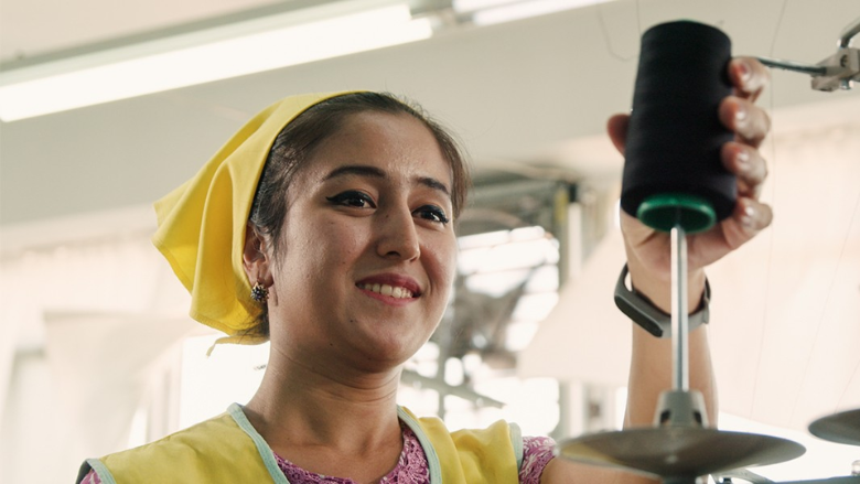 Woman working in a factory in Uzbekistan